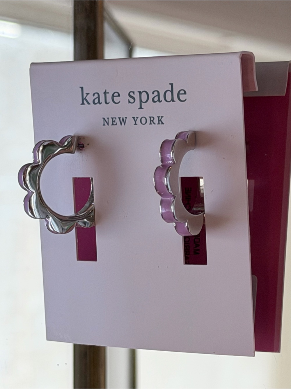 Kate Spade New York Sliced Scallop Hoop Earrings in Silver with Lilac Enamel
